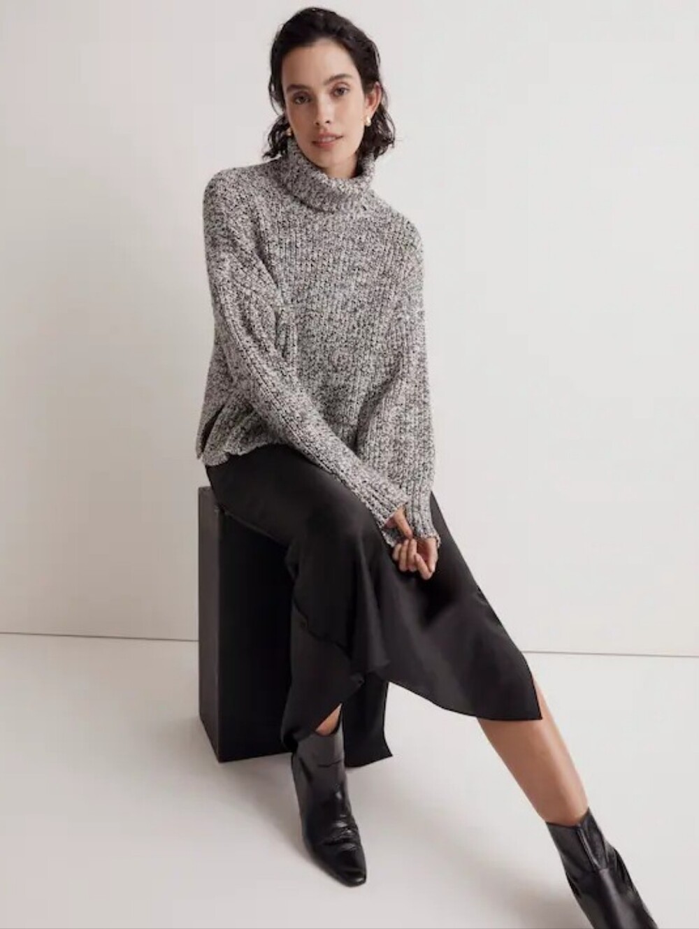 Madewell Wide Rib Turtleneck Sweater Marled Cookies and Cream Cotton Size L